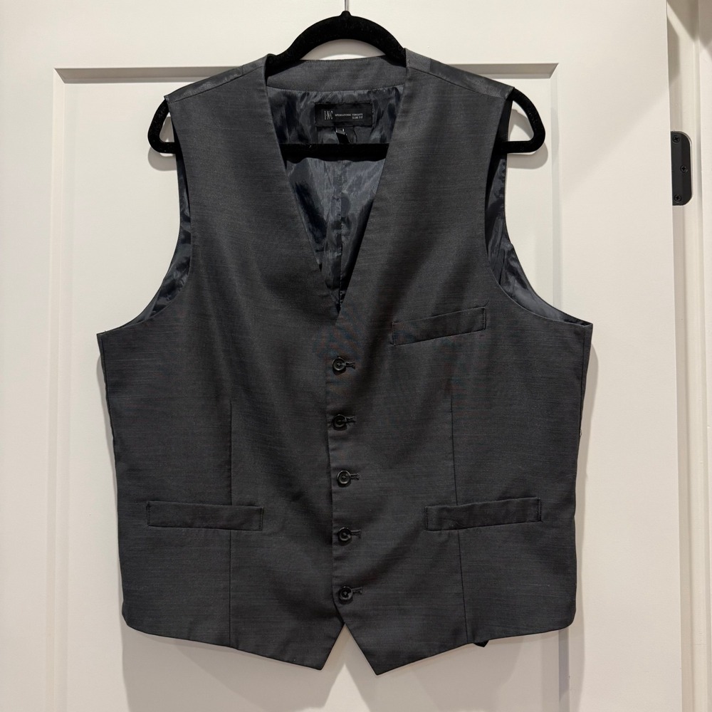 Formal Wedding INC International Concepts Slim Fit Gray Suit Vest Men's L